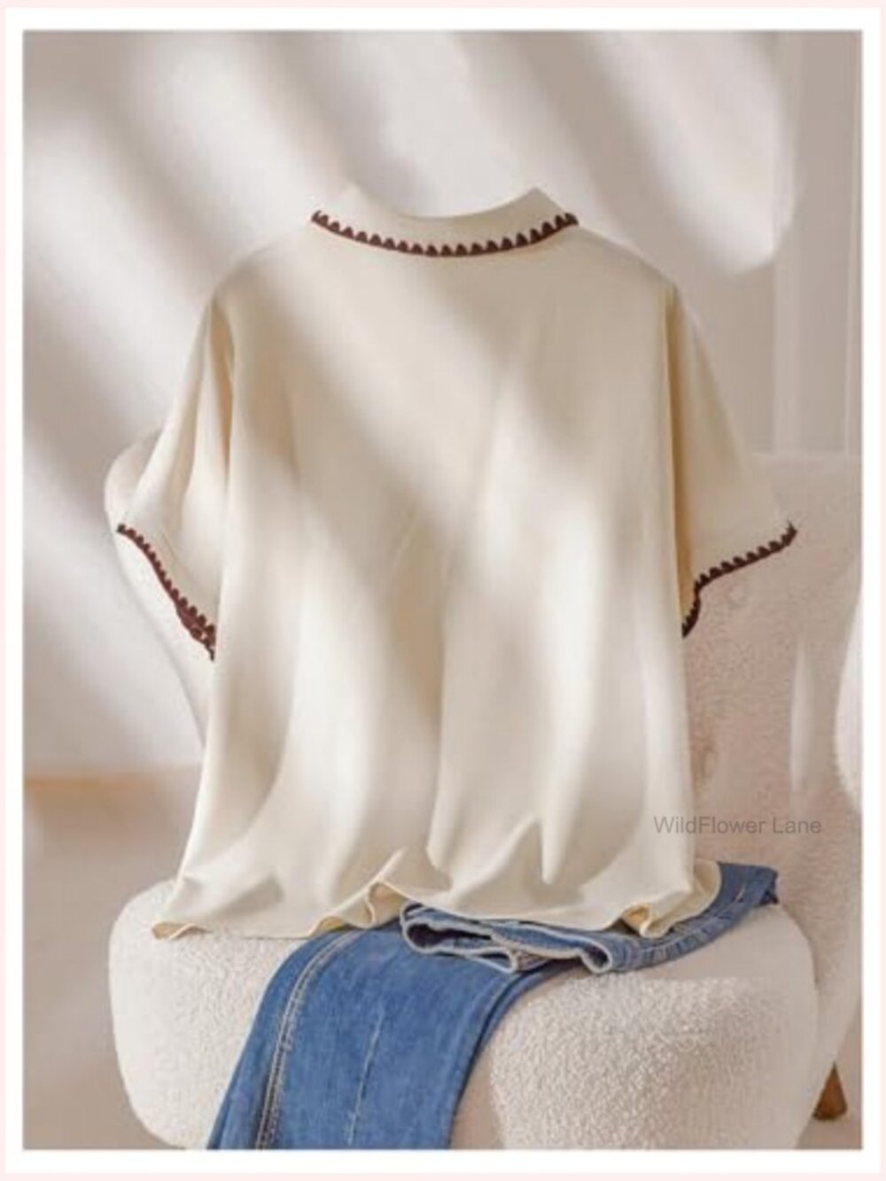 Plus Size Button Down Dressy Blouse Contrast Trim Work Top - Picture 2 of 6